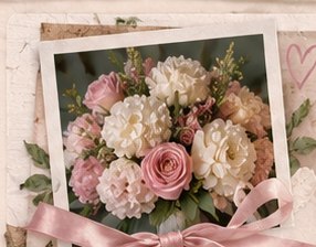 Illustrative bouquet of pink and white flowers